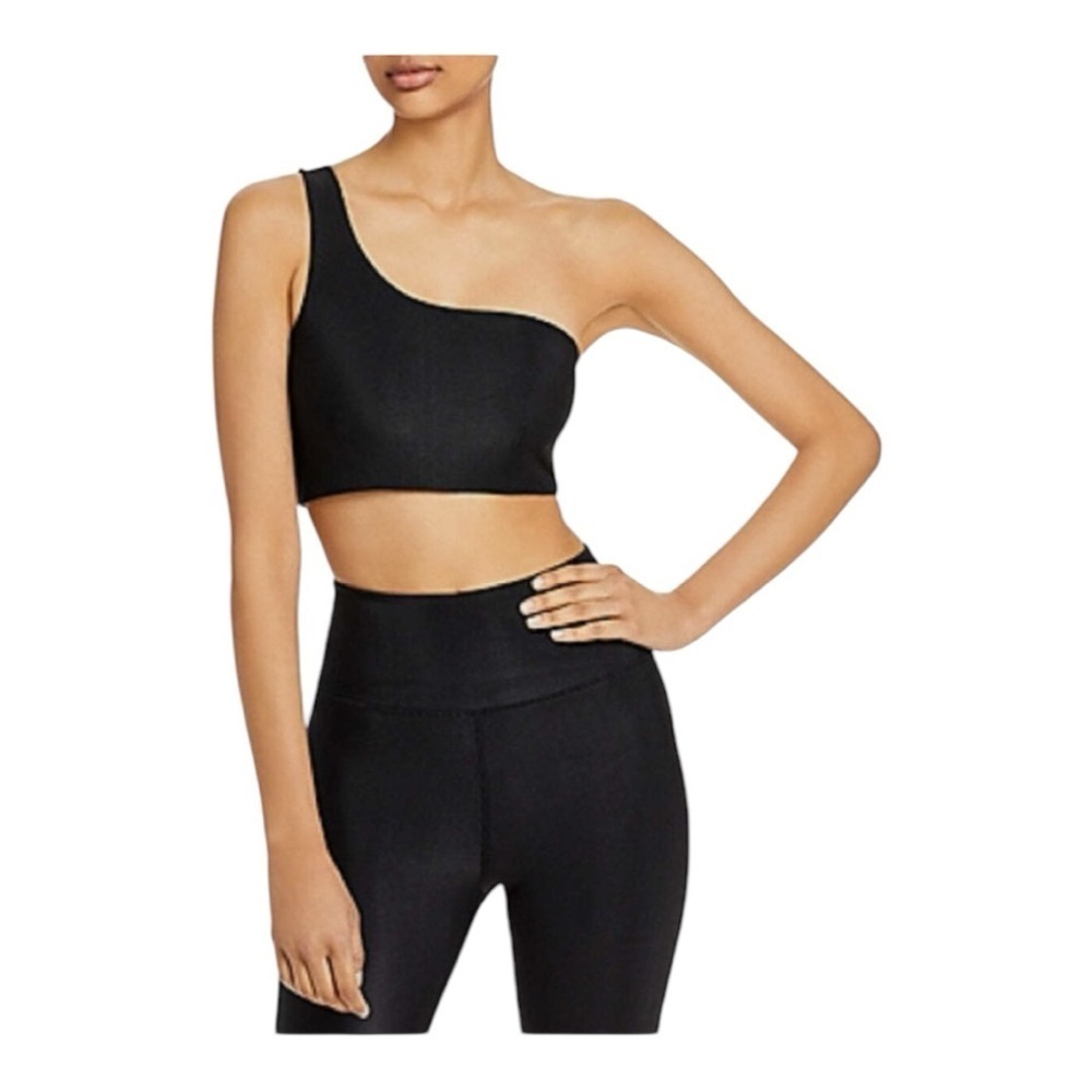 AQUA Athletic Women's One Shoulder Ribbed Sports Bra